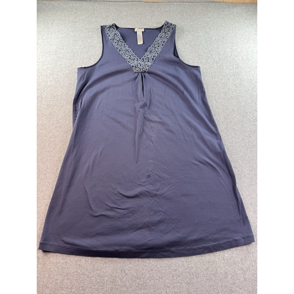 Hanro of Switzerland Womens Moments Knits Tank Gown Lingerie Lace Trim Sz M Blue
